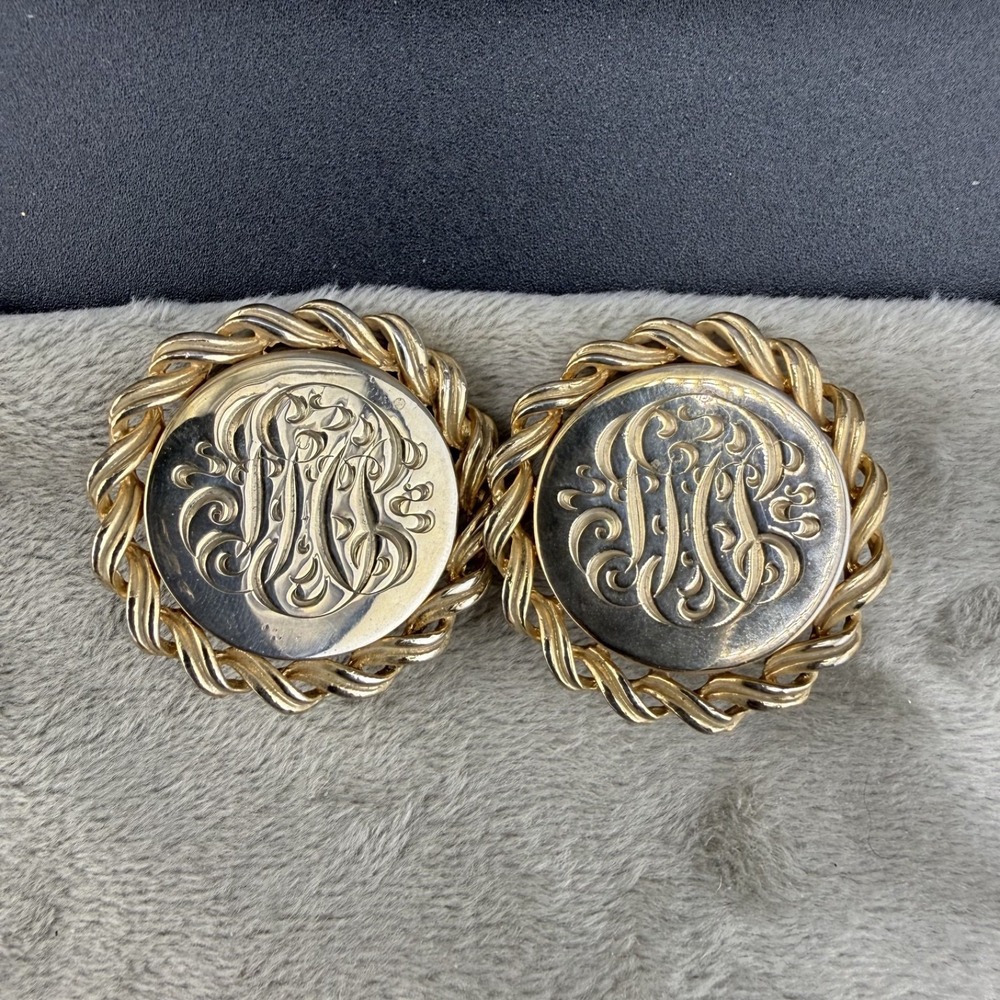 Vintage Coro Clip On Earrings Gold‎ Tone Monogrammed